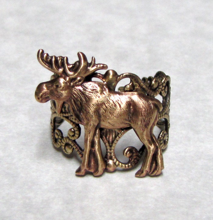 Forest Moose Filigree Ring Band