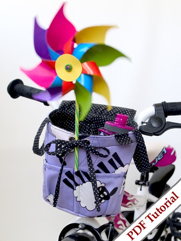 Kids Bike Basket with a Pinwheel pocket and Handles