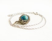 Ocean Turquoise small pendant on white Gold Filled chain Dainty jewelry wire wrapped pendant Mothers day