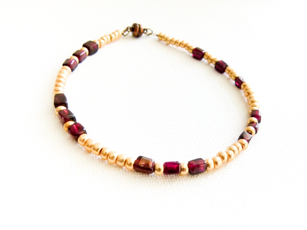 January birthstone  Garnet Gemstone gold  seed beads ankle bracelet.  Fashion sexy foot jewelry. Boxingdaysale