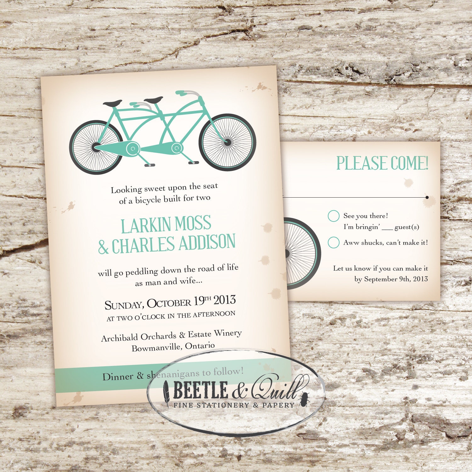 Bicycle Built for Two Printable Wedding Invitation Set