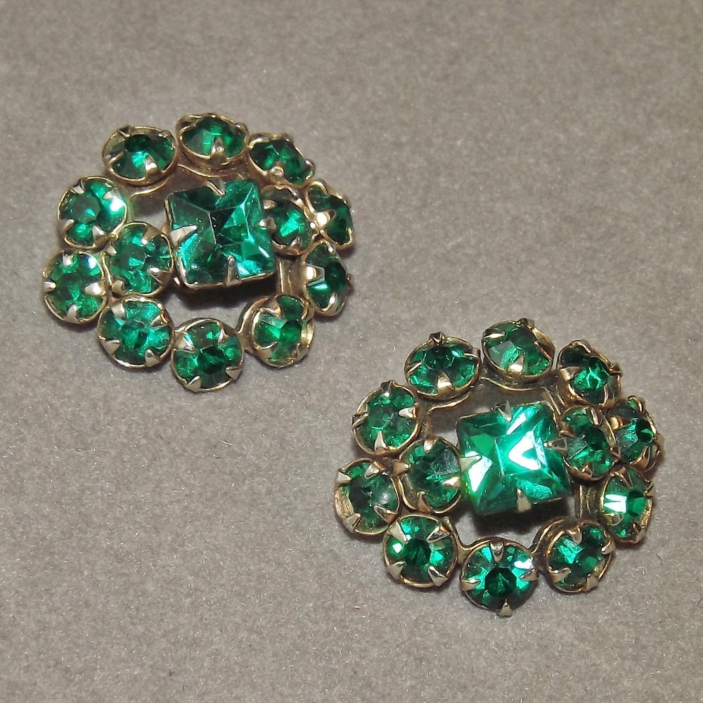 Green Rhinestone Brooch Vintage Scatter Pins 1950s Set