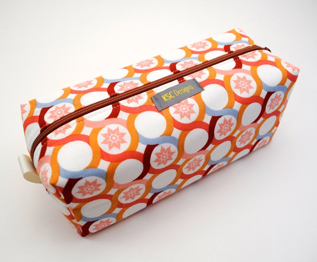 Small Box Bag, Cosmetic Bag or Pencil Case - Peach, Orange and Blue Deer Valley by Joel Dewberry Cotton Fabric