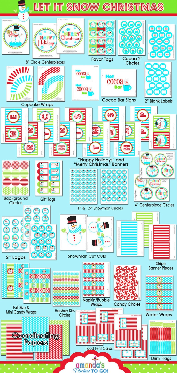 Christmas Snowman Party Printables - Let it Snow - 60 Percent Off - Winter Wonderland -by Amanda's Parties To Go