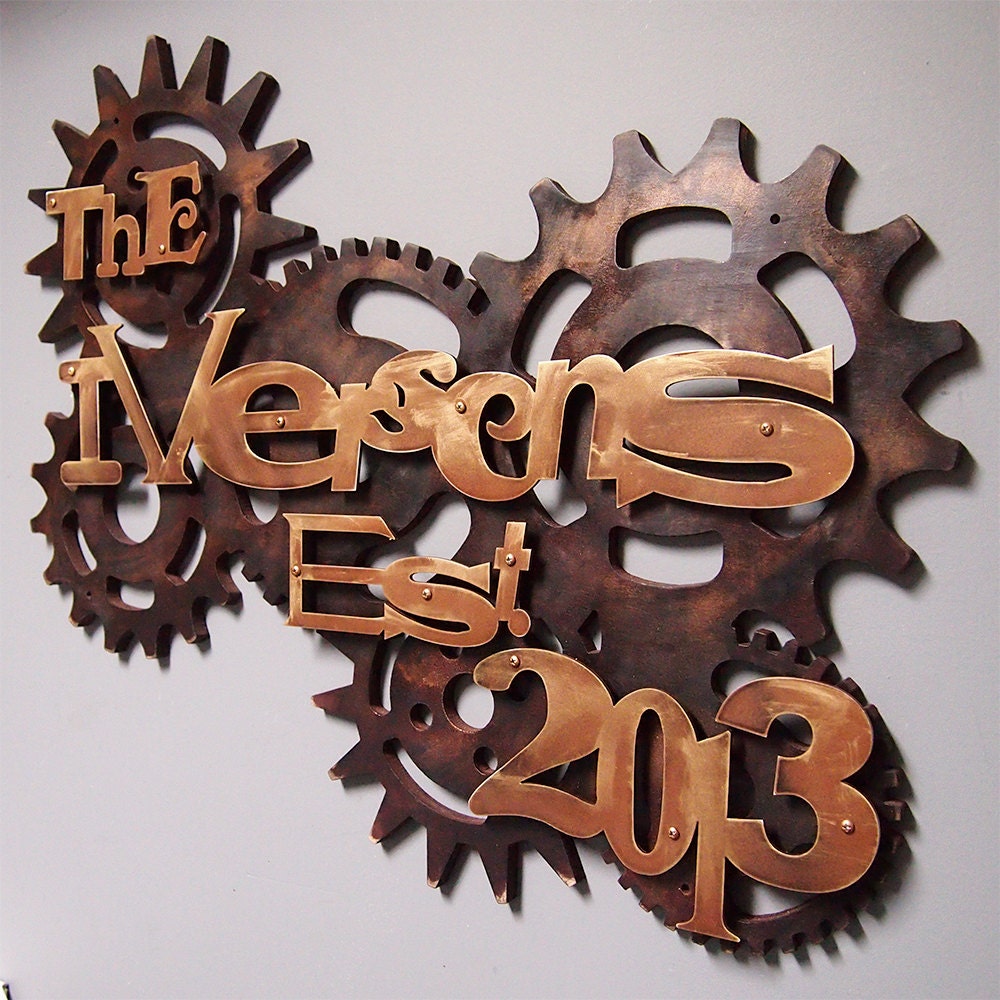 Steampunk Family Sign in Wood & Aluminum