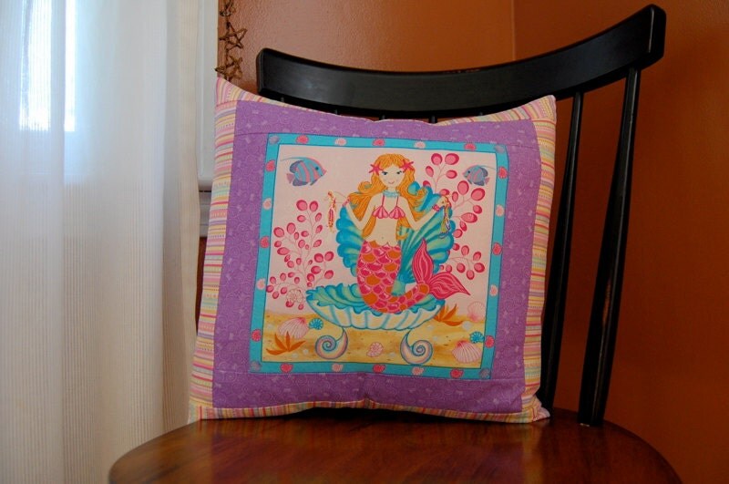 Mermaid Pillow, Little Mermaid Girl Pink Pillow