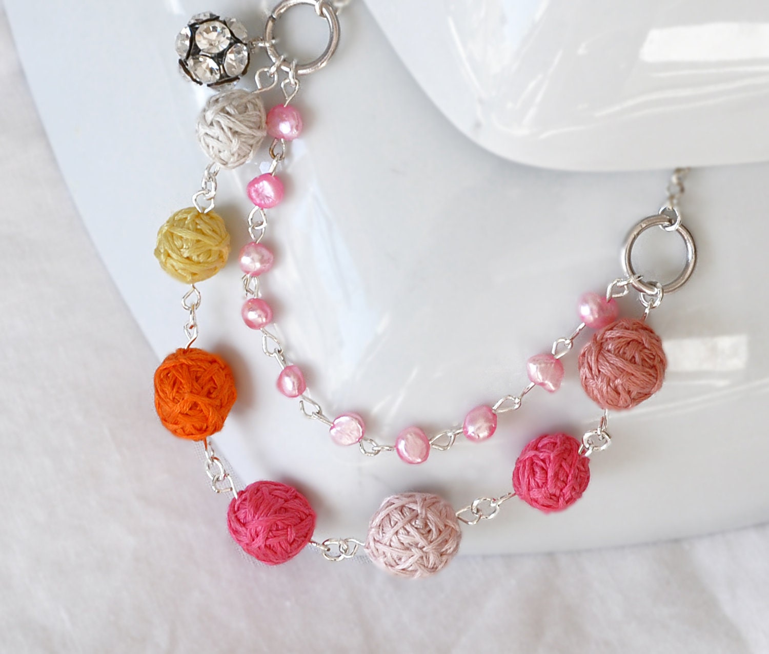 Bib Statement  Necklace Textile Beaded Silver Jewelry Strand Vintage Bridal Wedding Braidemaides Spring Fashion  Hand Sewn Accessories