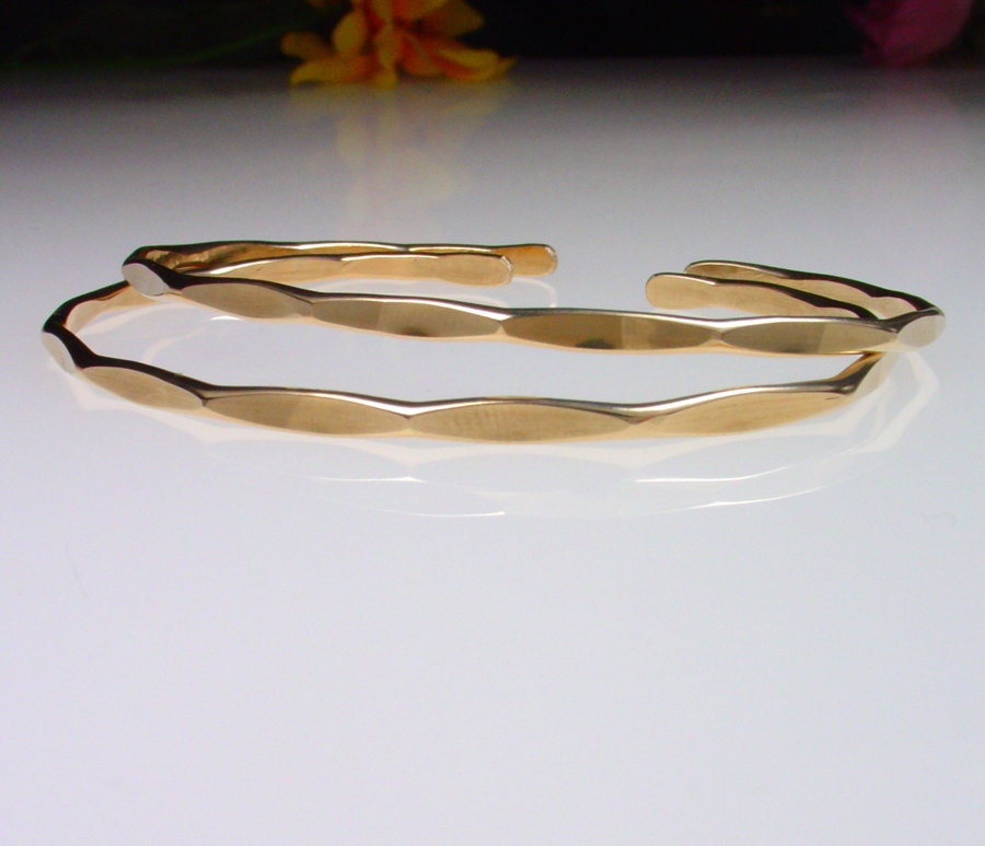 2 - Medium Gold Cuff Bracelets - 14k Yellow goldfill - Stacking Bangles - Thin Bangle Bracelets
