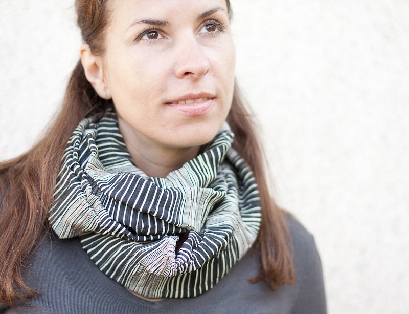 Infinity Scarf Versatile Cowl Loop Black Stripes chocolate urban modern neutral geometric men women