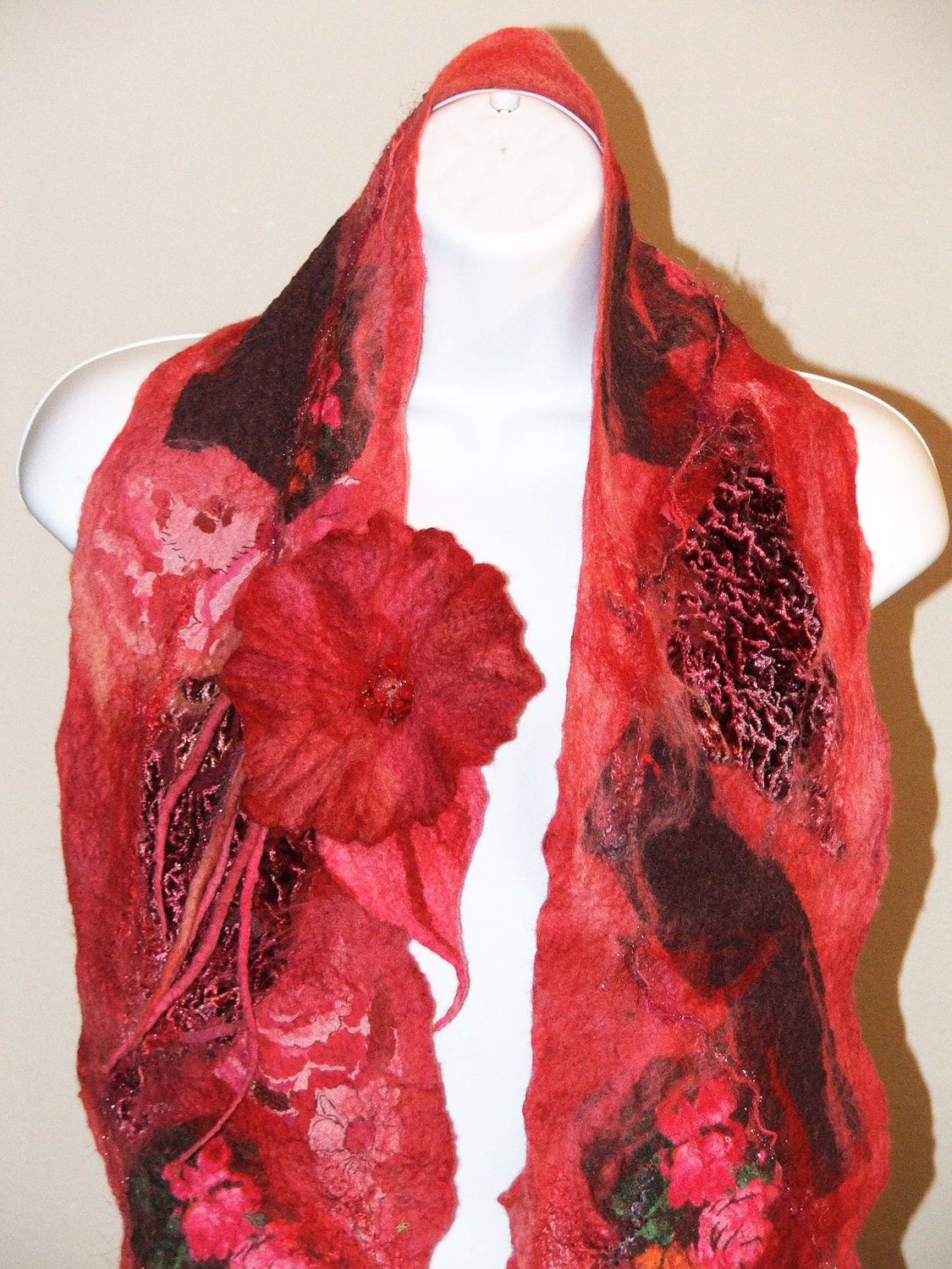Felted  Scarf with brooch Neck piece, Collar Warmer OOAK, Art to wear Handmade