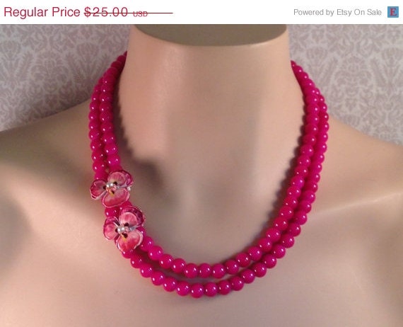 ON SALE Pink Pansy Necklace