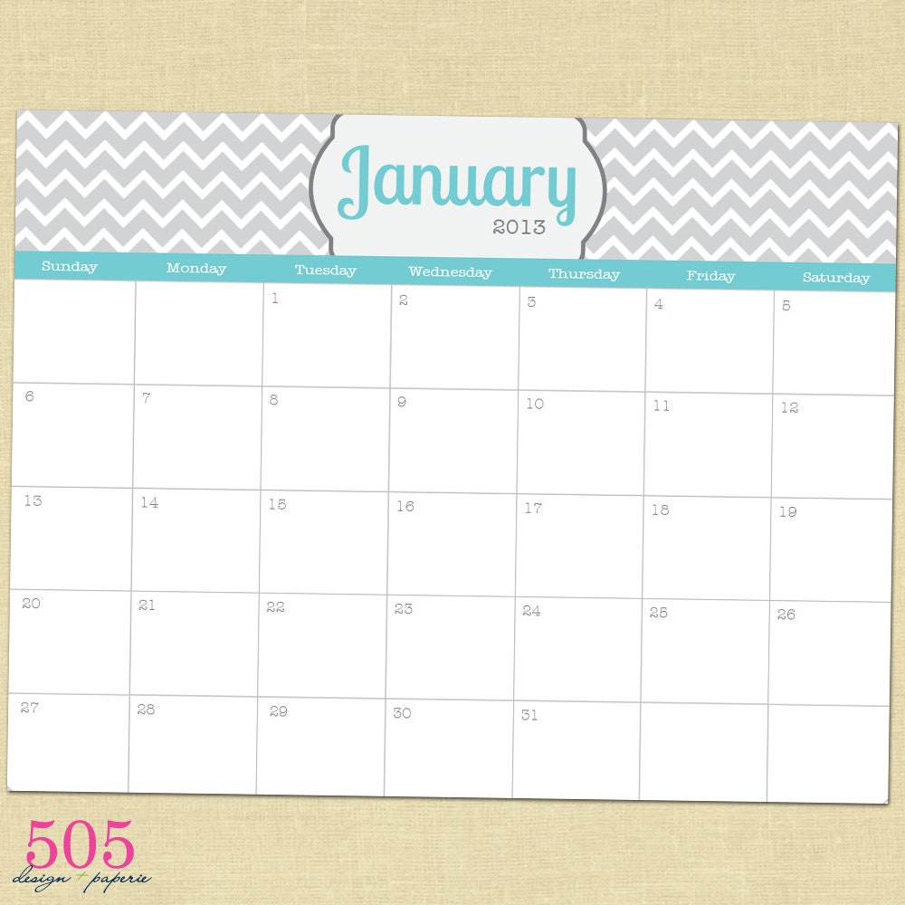 INSTANT DOWNLOAD - 2013 Chevron Calendar with Text Fields you can Edit by 505 Design Paperie