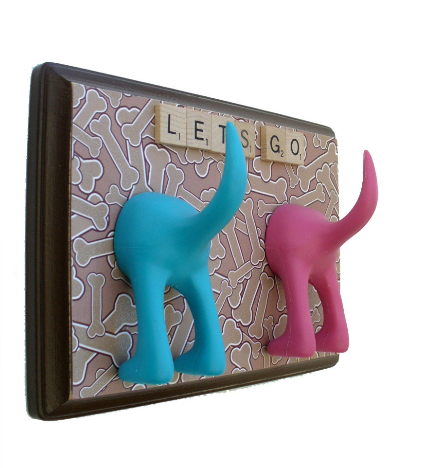Dog Tail Leash Holder - Brown Bones, Bones, Bones - Personalize it with Optional Letter Tiles
