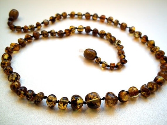 Baroque Green color  Natural Baltic Sea Amber Necklace 18.1 inches .