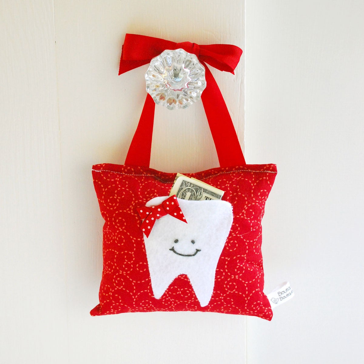 Girl's Tooth Fairy Pillow Tooth Fairy Gift in Ruby Red Cotton