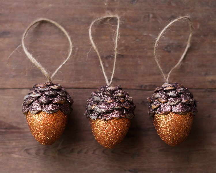 Acorn Ornaments, Pumpkin Orange Spice, Rustic Woodland Decor - Set of 3
