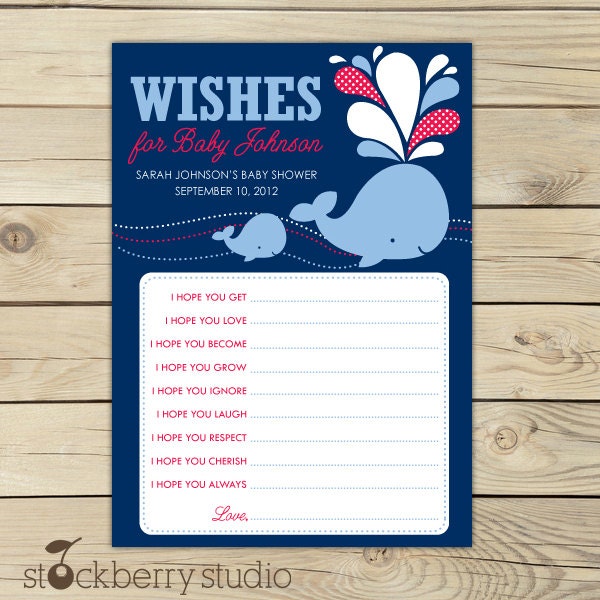 Whale Baby Shower Wishes for Baby Advice Printable Card Il_570xn