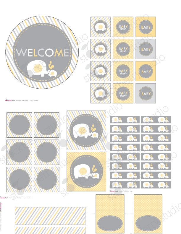 Elephant Yellow and Gray Baby Shower Printable DIY Party Package - Instant Download Il_570xn