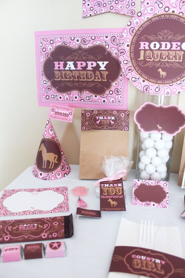 Cowgirl Pink and Brown Birthday DIY Printable Party Kit - INSTANT DOWNLOAD