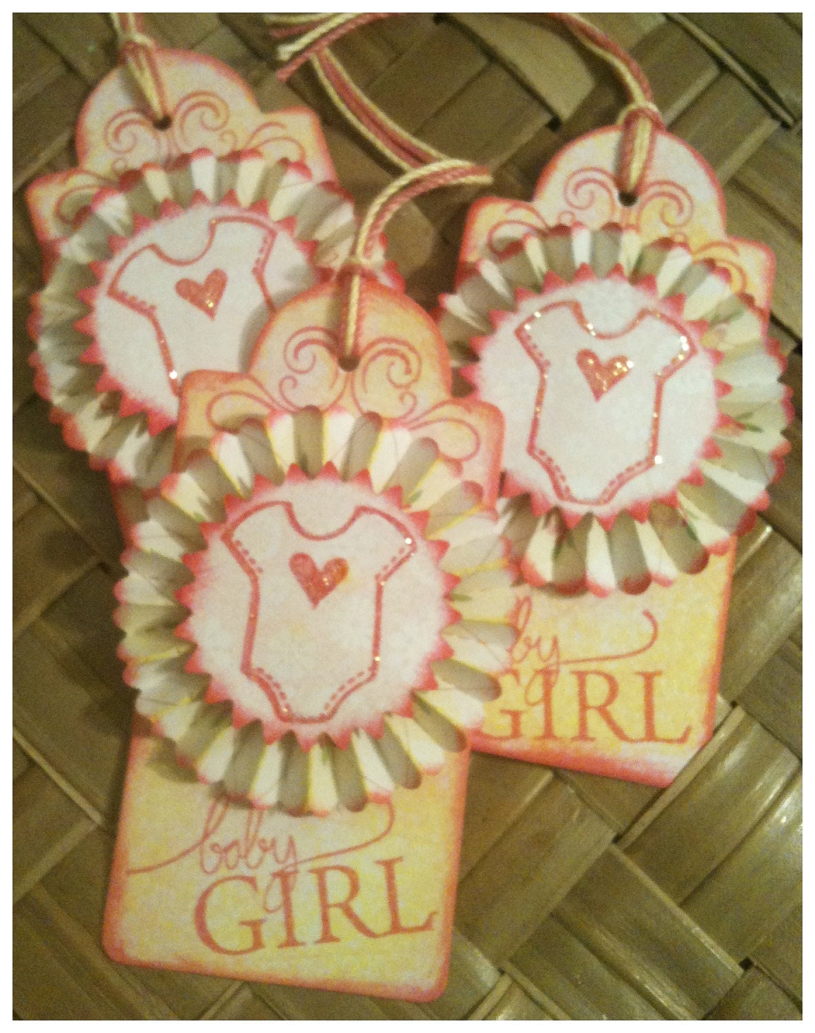 Handmade Paper Rosette New Baby Girl Pink Heart Onesie Its a Girl Baby