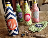 bottle koozie - customizable colors and monogram with zippered back for longnecks