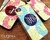 iPhone or Galaxy cover - peony pattern in custom colors with monogram or name