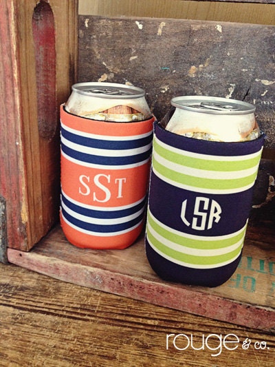 drink koozie - customizable CREW STRIPE pattern with monogram
