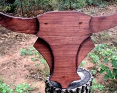 Western Style Pine Wood Bull Wall Hanging - 9" x 17"
