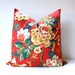 Modern Olive Green coral red Decorative Designer Pillow Cover 18" Accent blossoms oriental floral chinoiserie gold Valentine's Day holiday