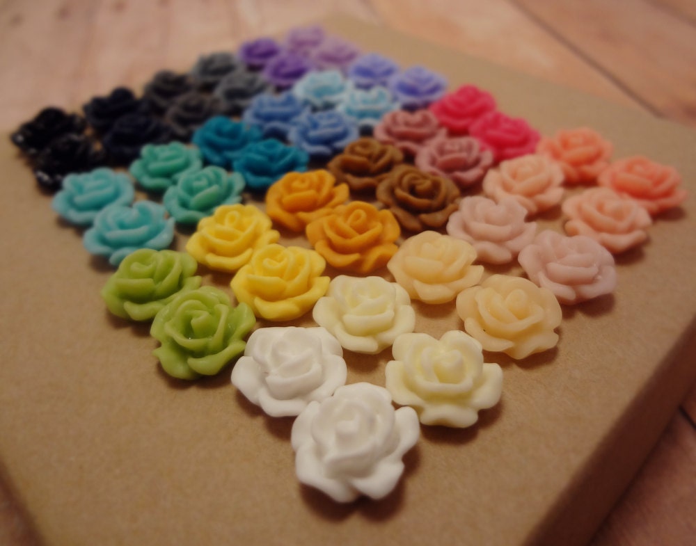 SALE 48PCS-24COLORS Rainbow Petite Camellia CMVision Exclusive-10mm white,ivory,pink,olivine,blue,mauve, yellow,Mocha, purple,turquoise Rf03