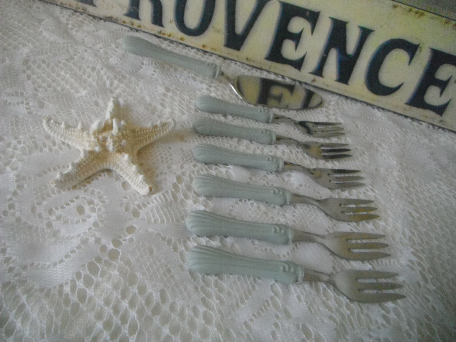 vintage server and fork set shabby chic party set wedding country cottage chic cake pie server