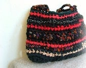 Rag bag - elegant crochet  bag in lovely red and black  fabric yarns
