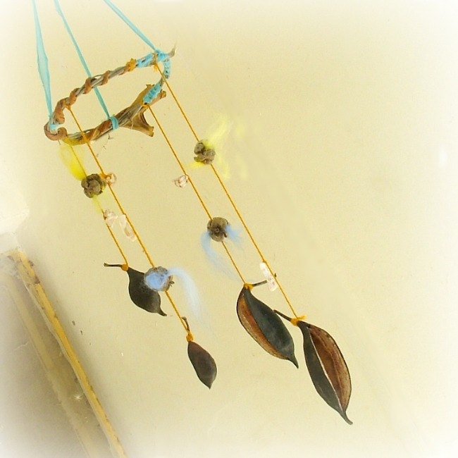 Baby mobile - baby crib mobile secret waterfall natural wall hanging with fluffy wool and black pods