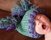 Baby hat photo prop hand knit beanie pom pom sage green purple blue FREE US shipping