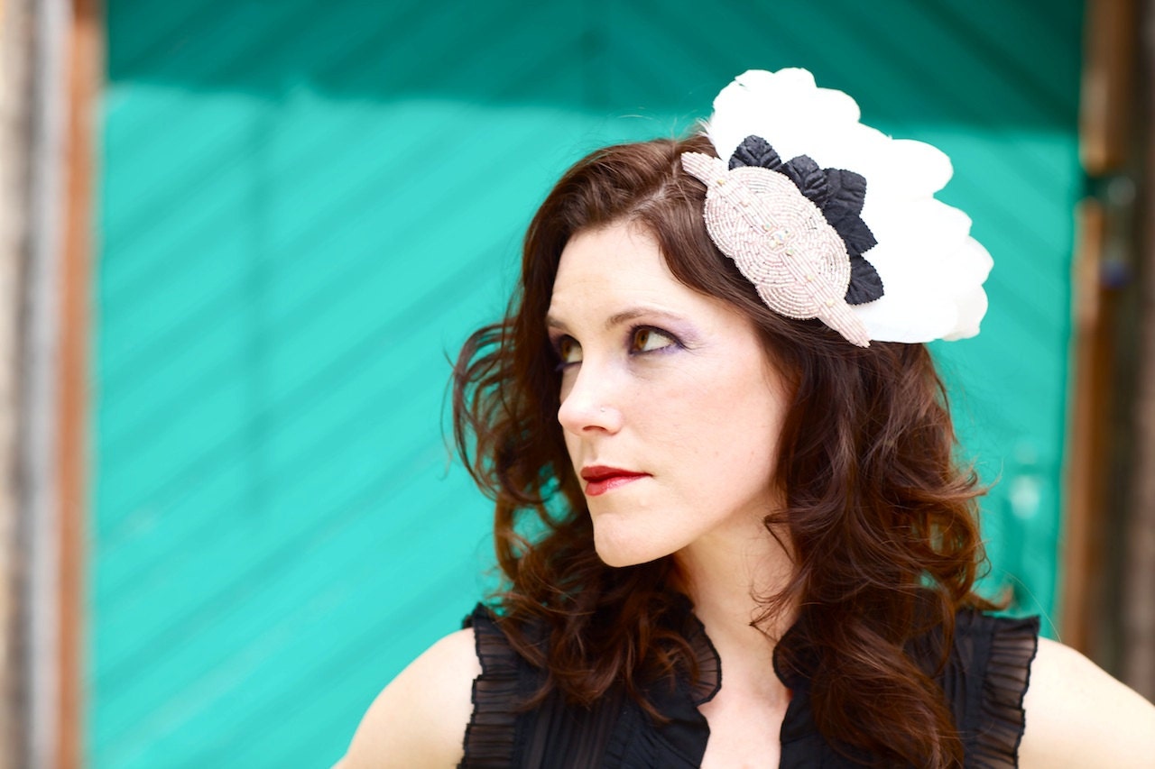 Pink Art Deco Bridal Feather Fascinator - ANGEL
