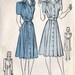 1940s Casual Dress Vintage Sewing Pattern, with Short Sleeves Button Front Shirt Style, Advance 2954 Bust 38" uncut