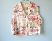 novelty print cropped sleeveless shirt tank tropical island vacation map medium
