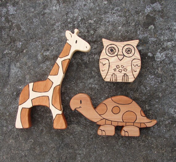 PICK ANY THREE Wooden Toy Animals - Wood Toys - all natural teethers and Waldorf toddler toys
