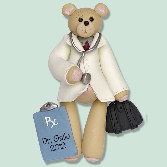 Belly Bear DOCTOR Handmade Polymer Clay Personalized Christmas Ornament