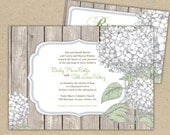 TEMPLATE Wedding Invitations and RSVP - DIY Printable. Hydrangea and wood, rustic. (1020)
