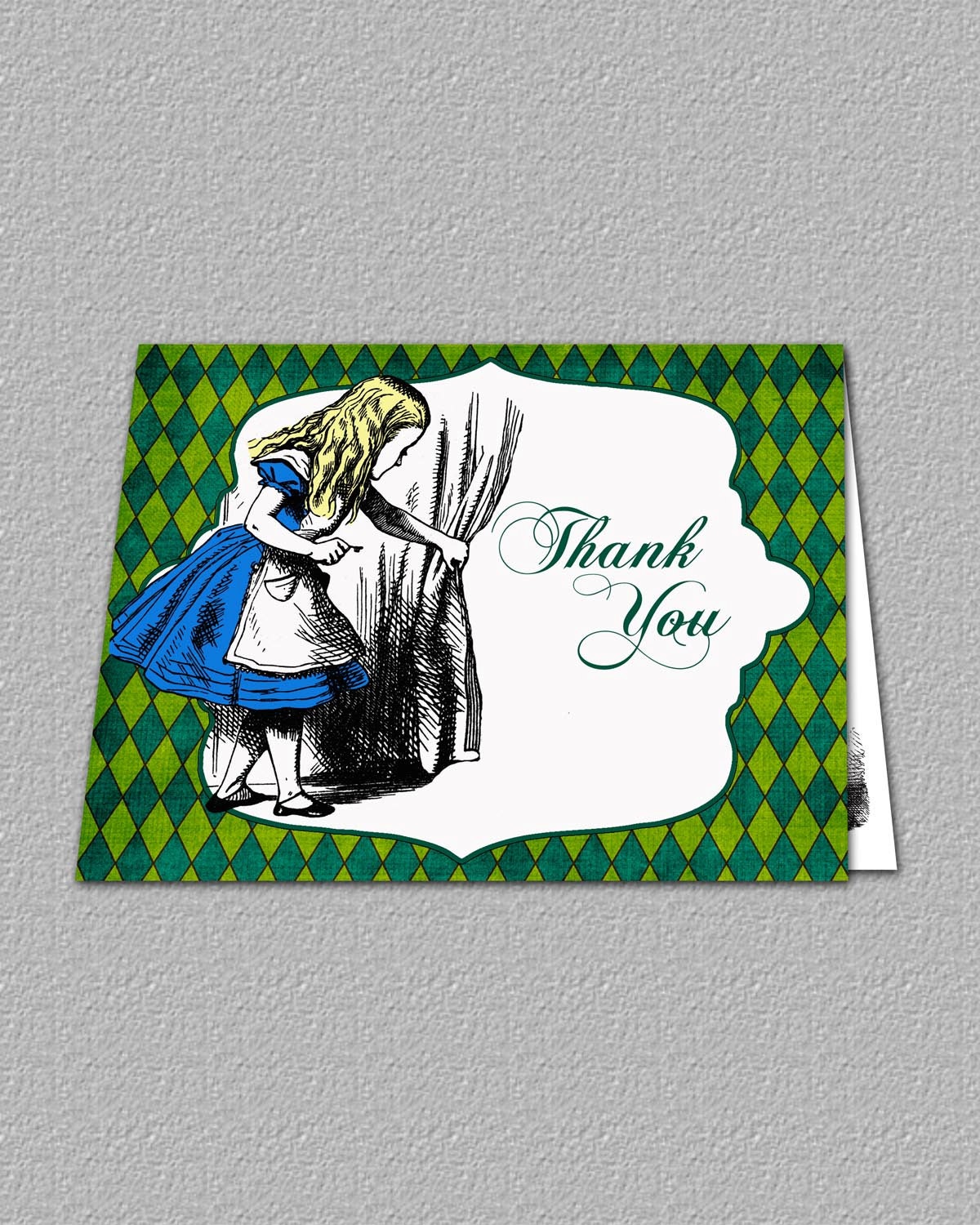 Alice in Wonderland Thank You Card, Tea Party Thank You Card, Green