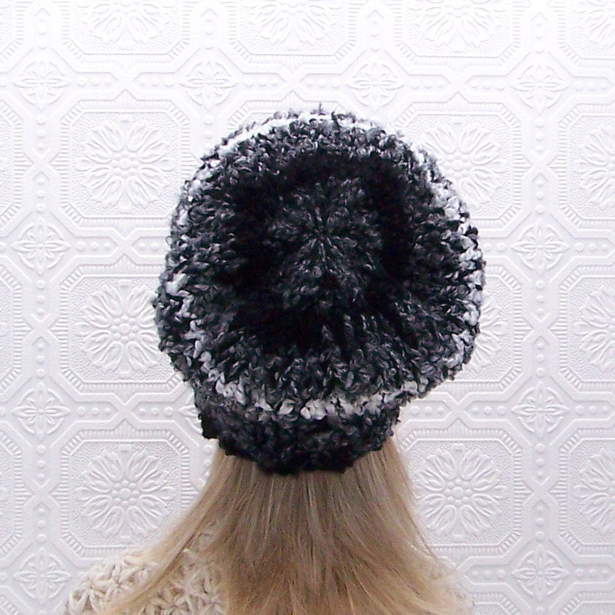 Handmade slouch hat - black gray white slouchy beanie - crochet accessories Fall Fashion Autumn Fashion Winter Fashion Sandy Coastal Designs