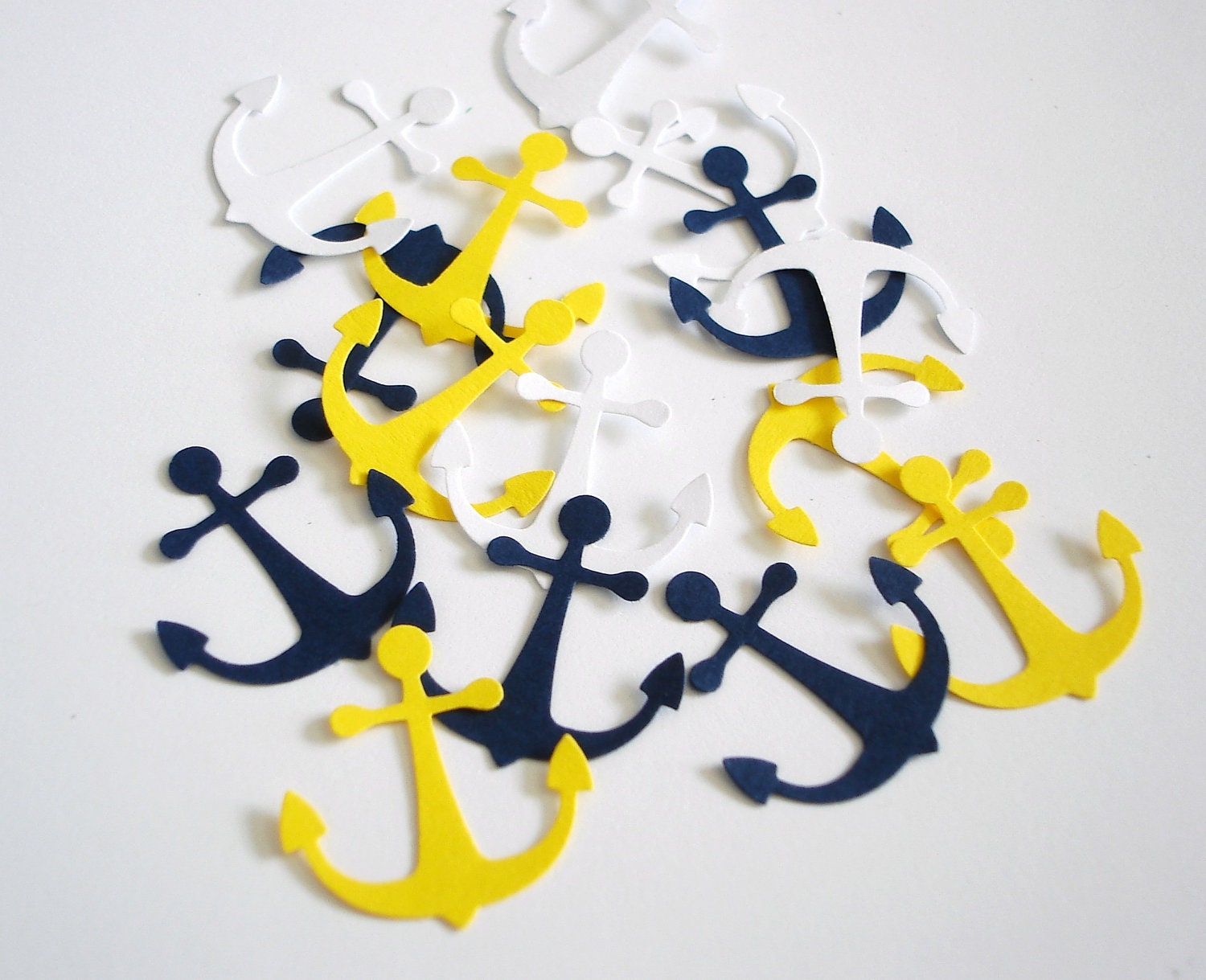 100 Nautical White Yellow Navy Anchor punch die cut confetti embellishments - No754
