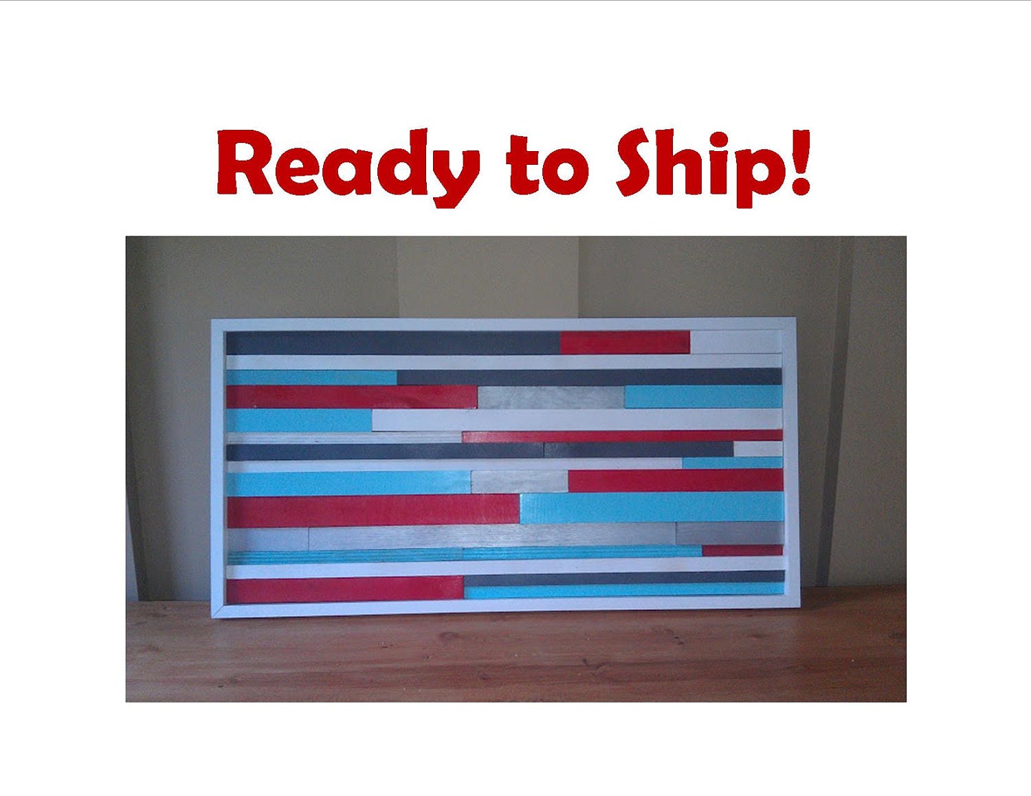 36" x 18"  Red and Teal Wood Wall Art