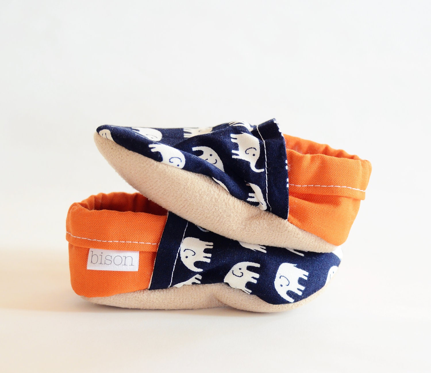 Elephant Parade Bison Booties size 6 to 12 months orange navy baby shoes for infant and toddler