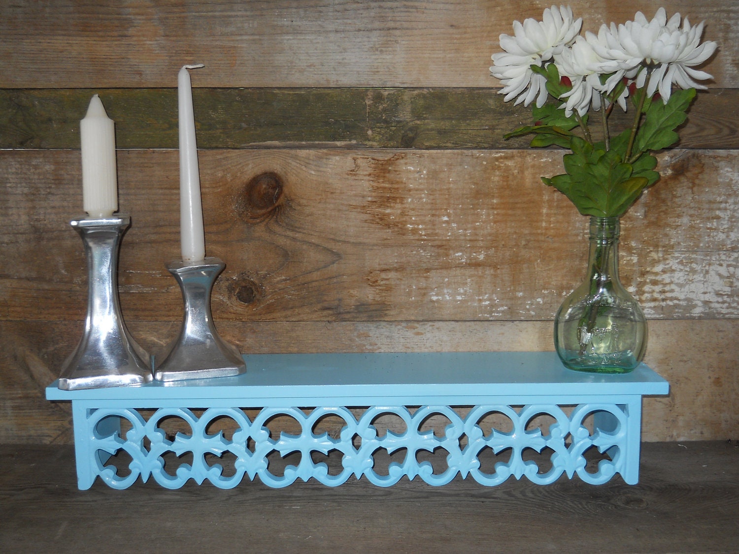 Turquois Aqua Blue Shelf Recycled Ornate Cottage Beach