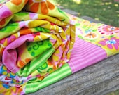 Baby Girl Quilt Lightweight Summer Blanket Flowers Leaves Yellow Pink Green Orange Blue Light - Flower Garden - Featured Listing