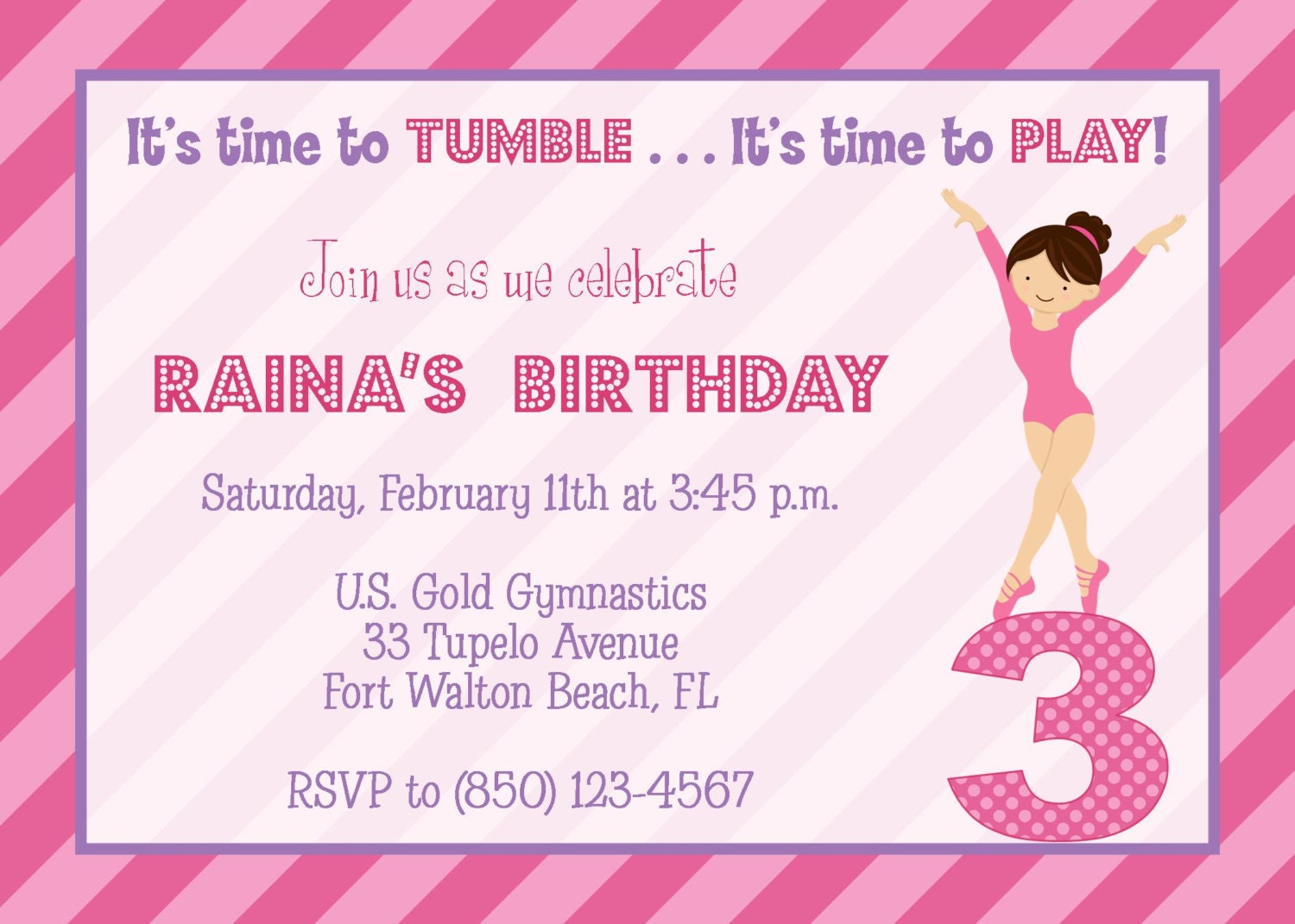 Gymnastics Pink & Purple Party Package - Girl Birthday PRINTABLE Il_570xn