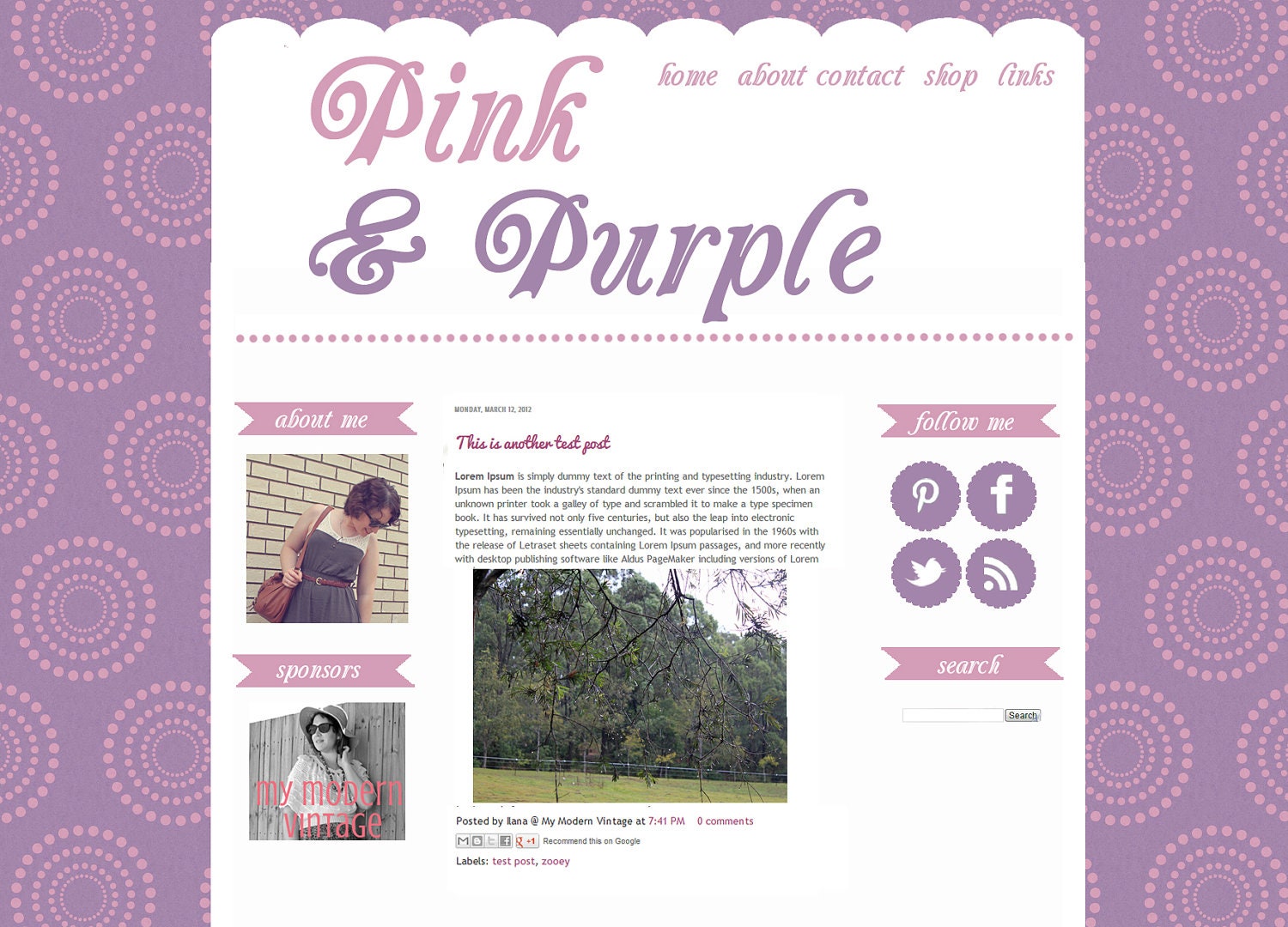 Pink and Purple Scallop- Premade Blog Template for Blogger- Graphic Design - Installation Included