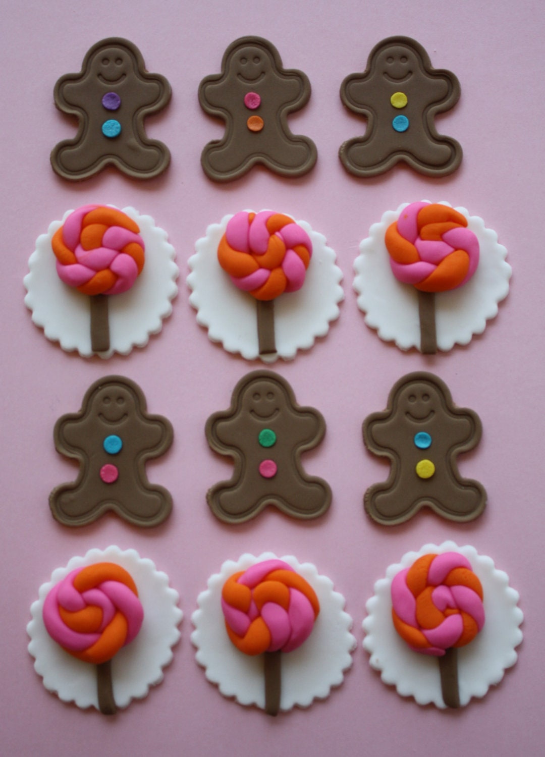 Gingerbread and Lollipop Fondant Cupcake Toppers
